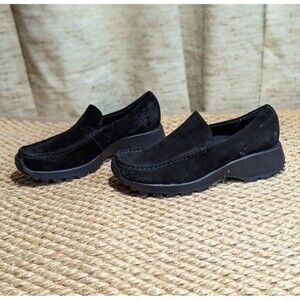 Vintage Y2K Apostrophe Women's Size 7 Black Suede Slip On Wedge Loafers